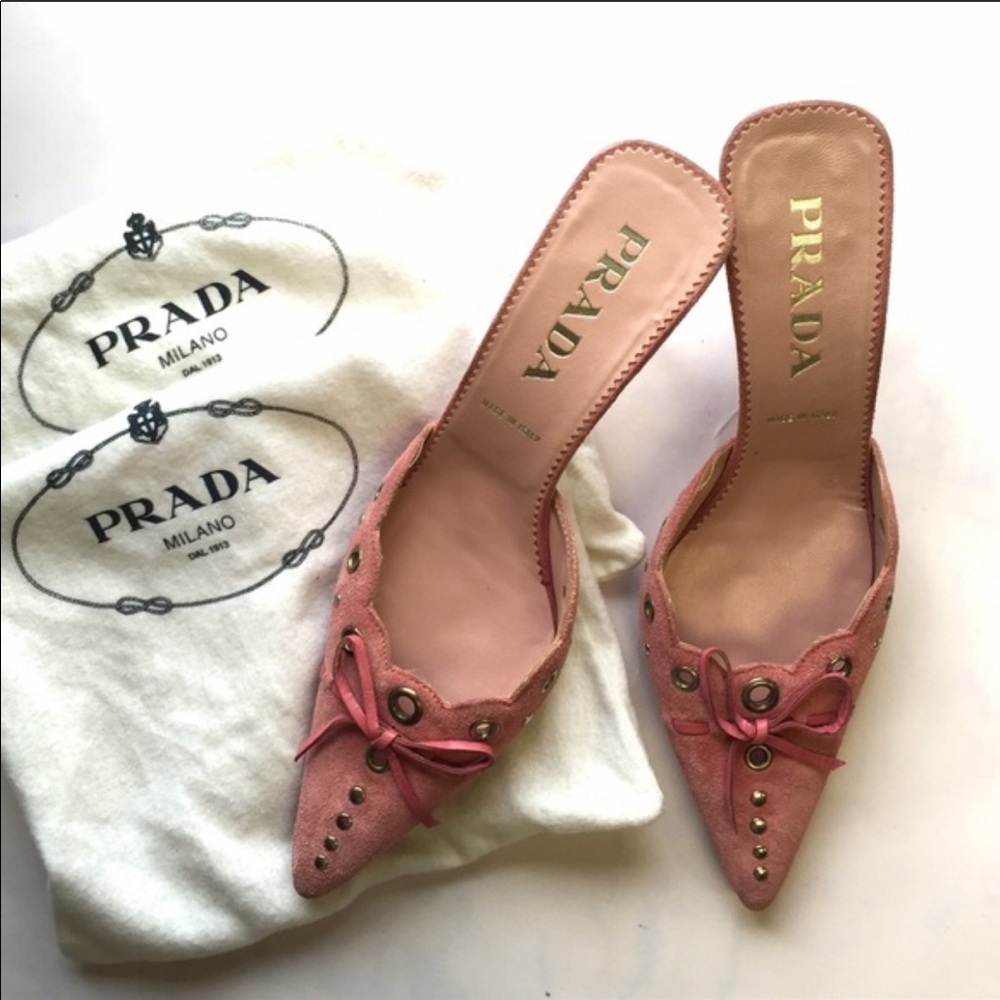 Suede Prada pointed toe mules